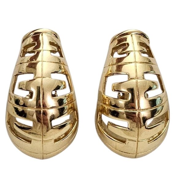 Givenchy Gold Tone Clip On Earrings J Style Half Loop, Signed - Picture 14 of 14